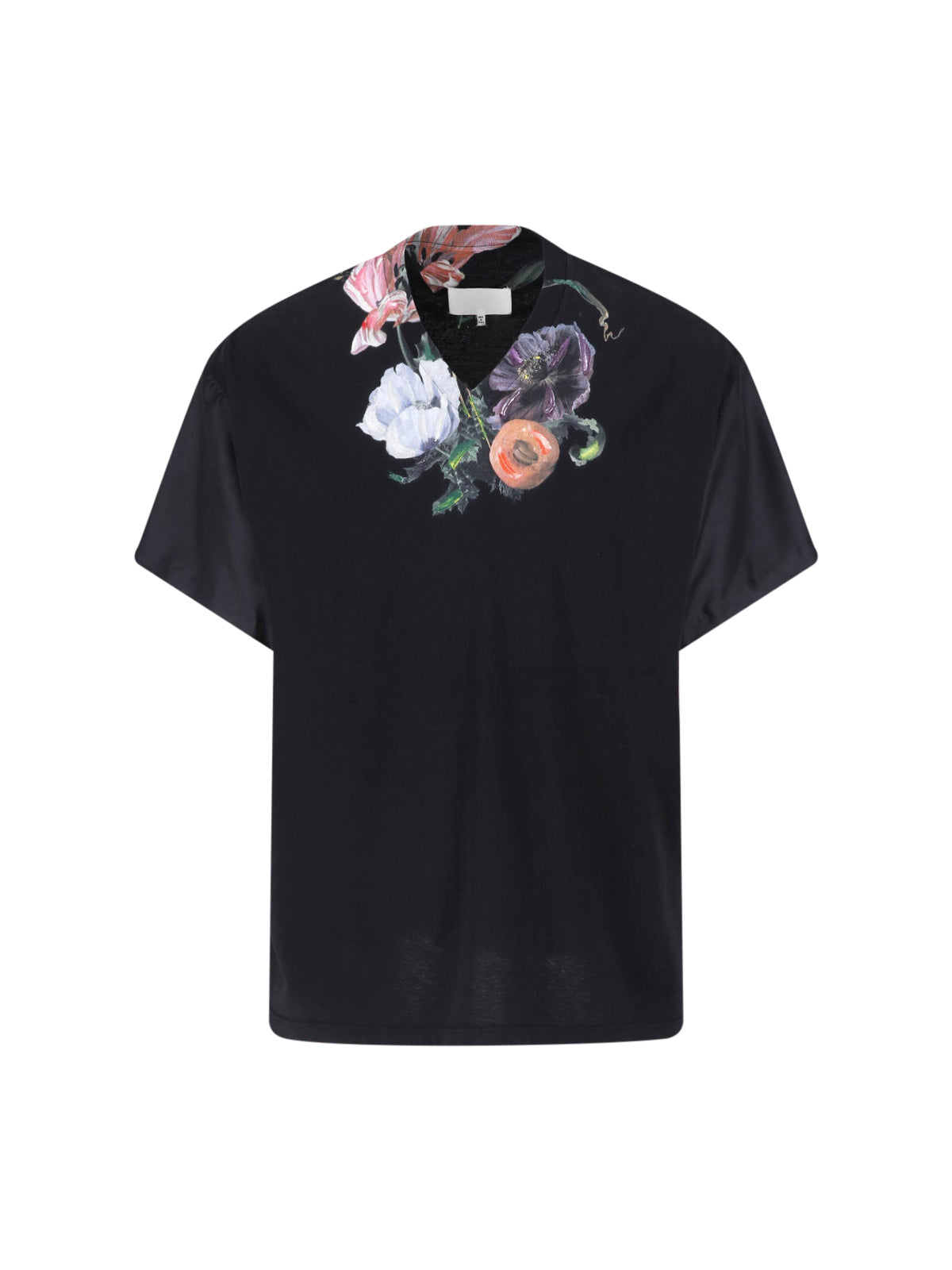 Black V-Neck Floral Print T-Shirt