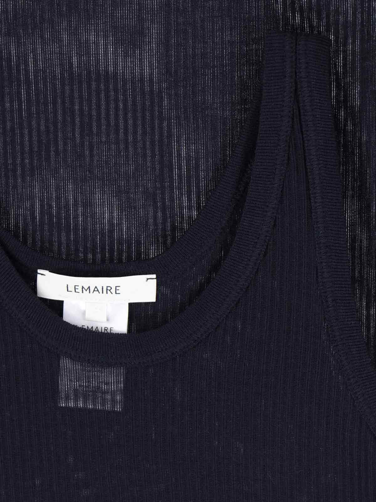 Dark Blue Ribbed Silk Blend Top