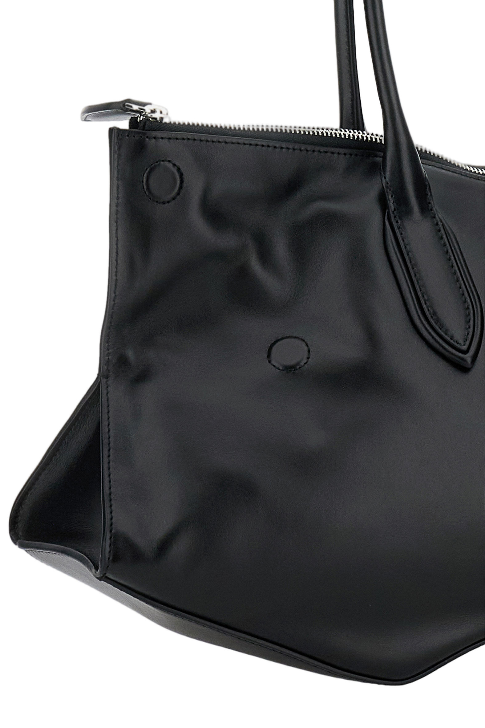 Elongated Leather Shoulder Bag with Double Tubular Handles