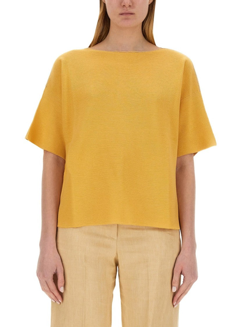 Relaxed-Fit Cotton Top With Wide Neckline