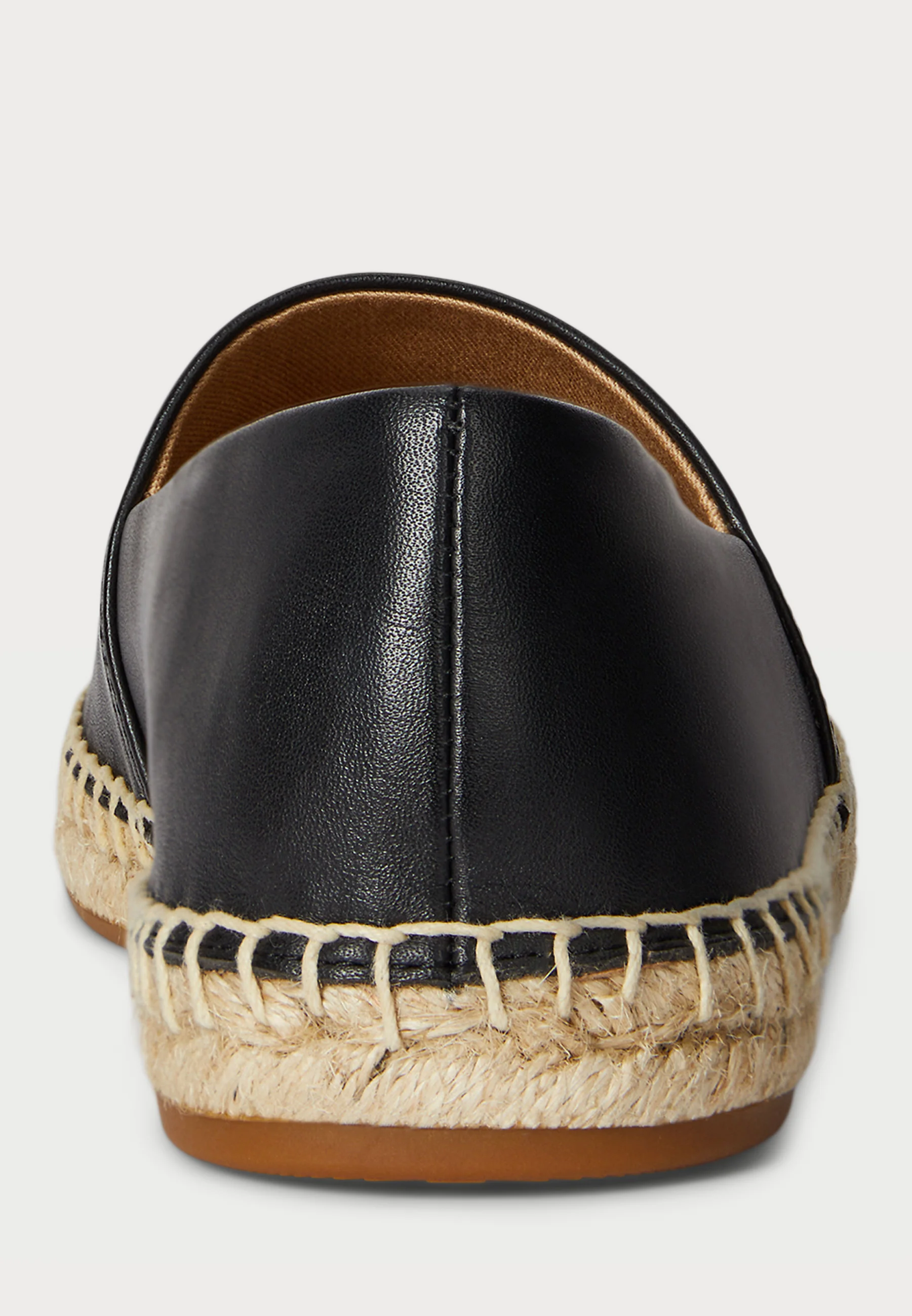 Smooth Black Leather Espadrille Flats with Embossed Logo