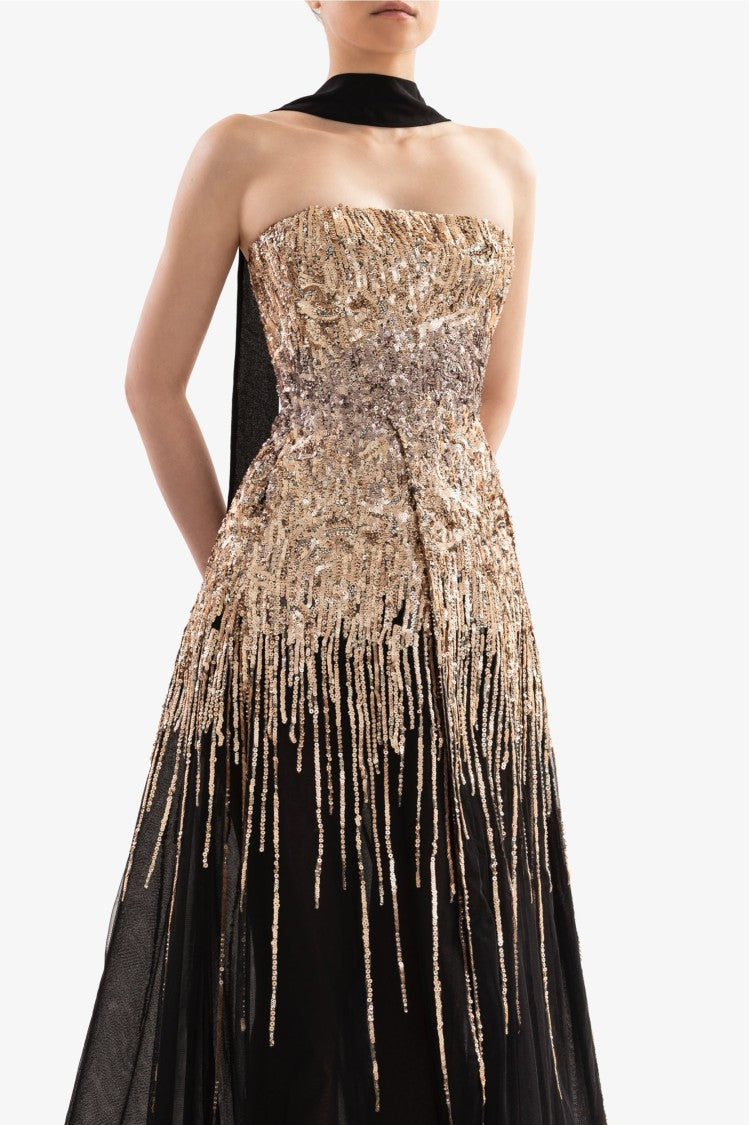 Embroidered Strapless Dress