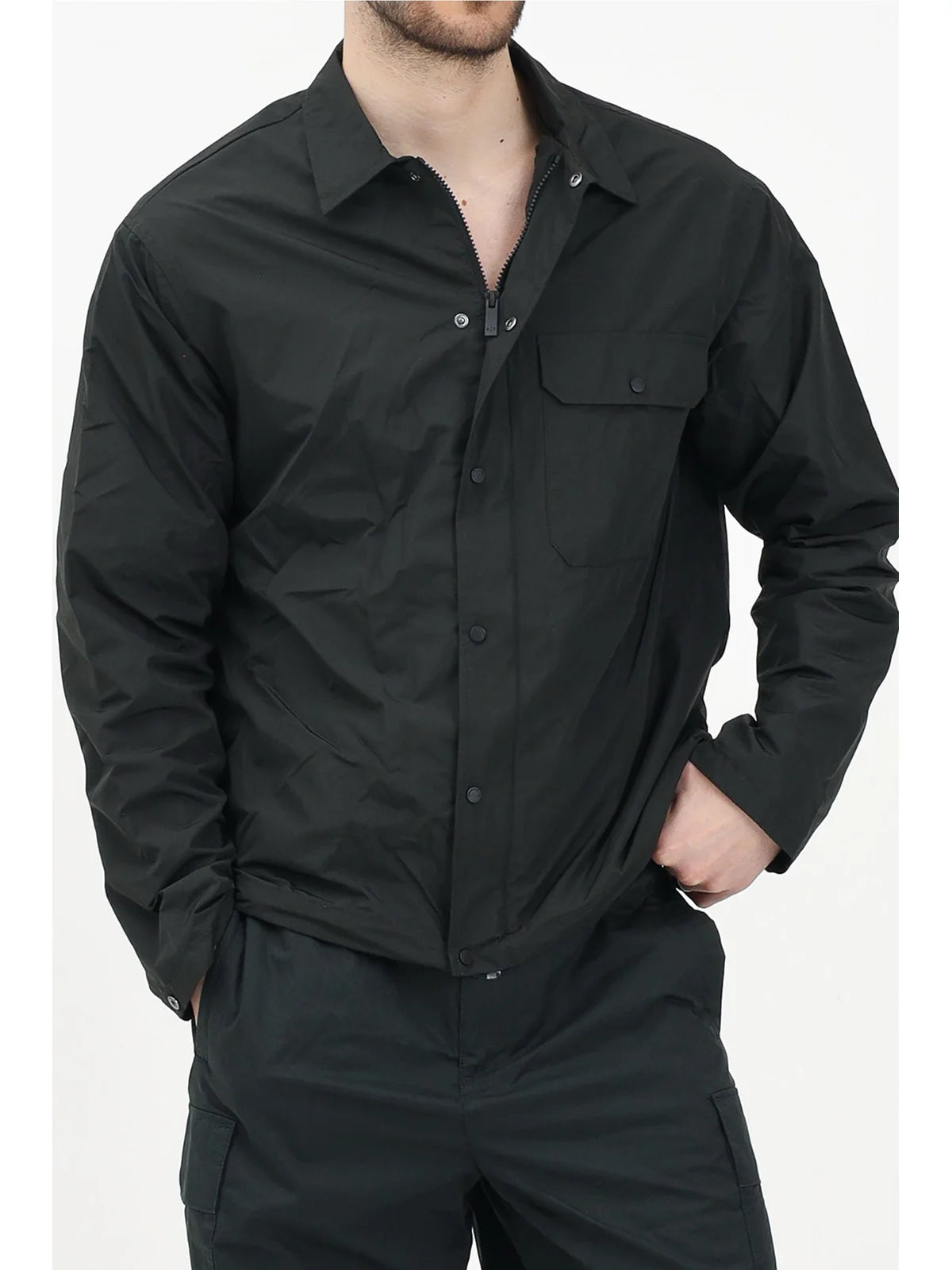 Green Polyester Men Windbreaker Shirt
