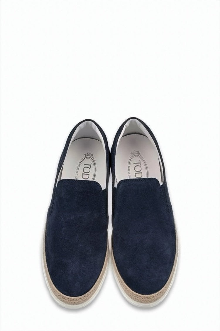 Slip-On Blue Suede and Leather Sneakers with Textured Sole