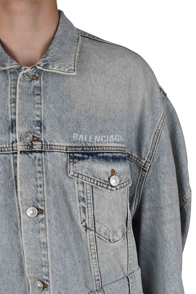 Faded Blue Denim Jacket With Embroidered Logo