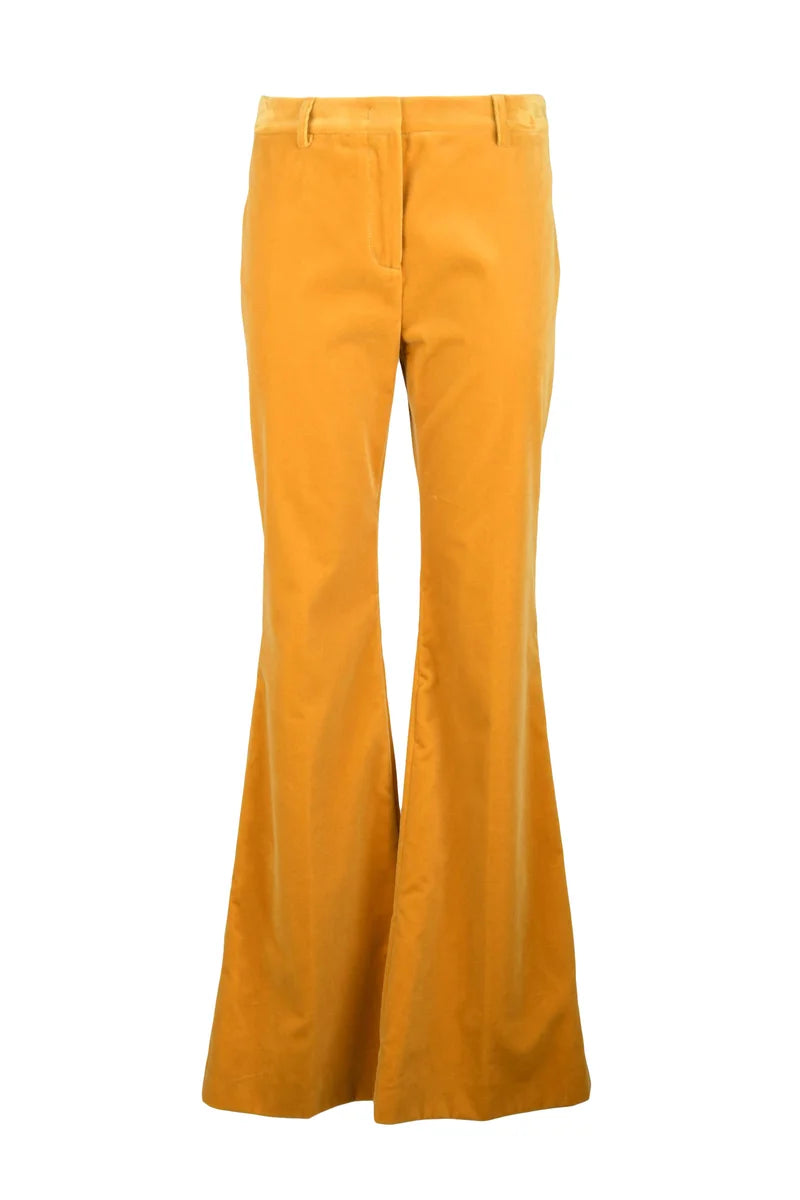 Velvet Bell Bottom Pants Cotton Stretch - Yellow
