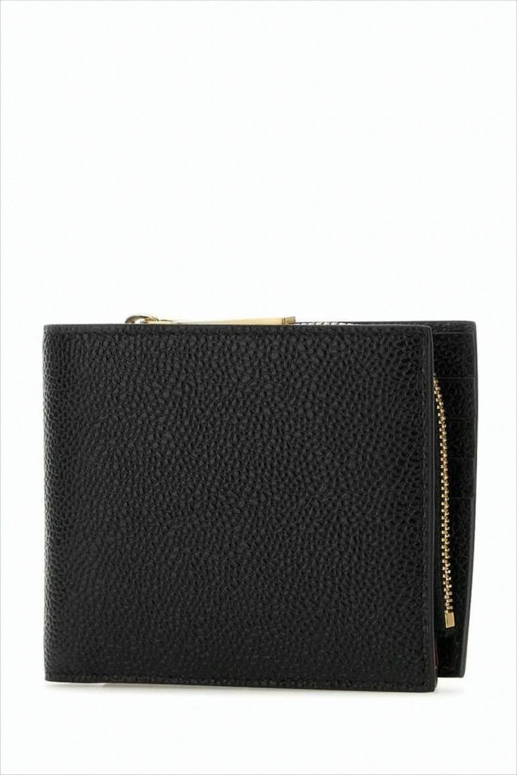 Textured Leather Compact Wallet with Zippered Compartment