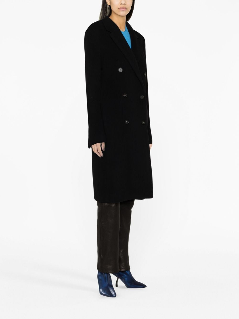 Black Coat Double-Breasted Wool Peacoat