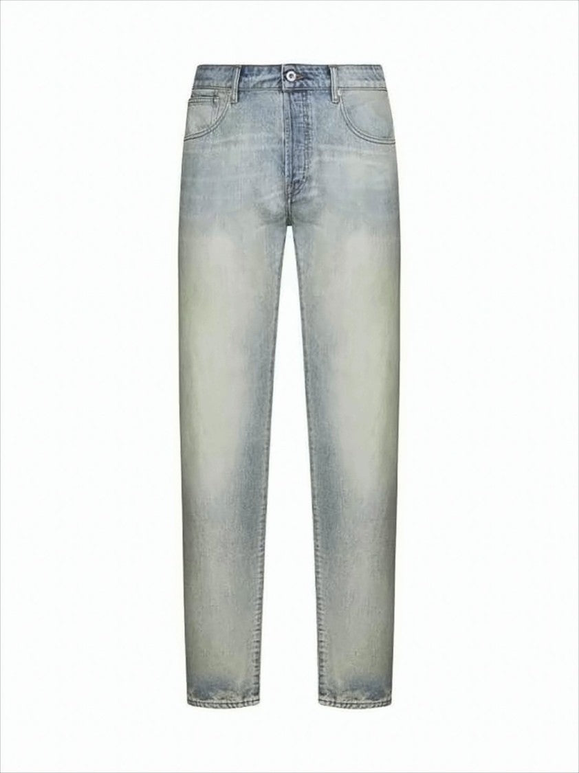 Relaxed Fit Light Blue Denim Pants With Classic Five-Pocket Styling