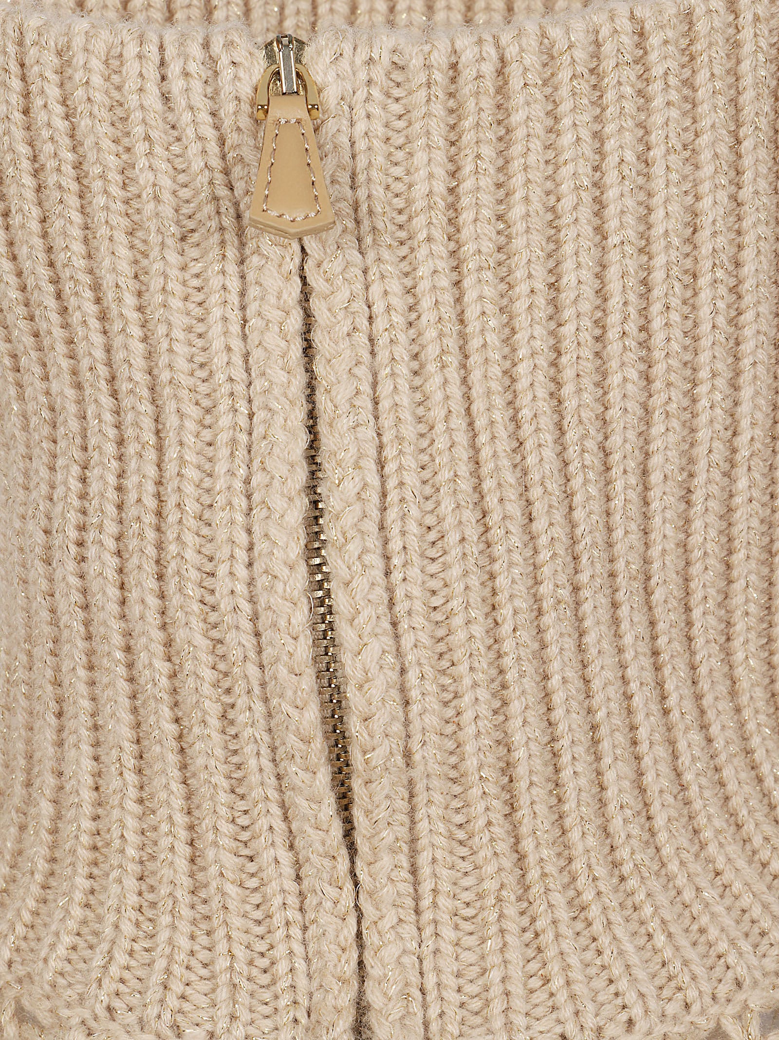 Cropped Sweater with Textured Knit and High Ribbed Collar