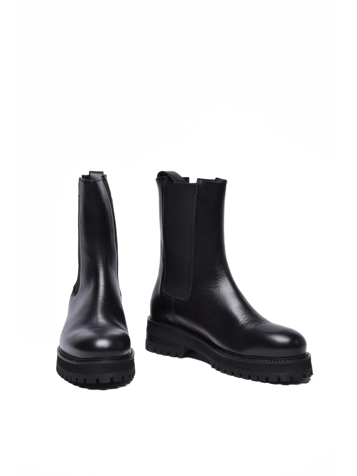 Black Leather Rubber Women's Leather Ankle Boot