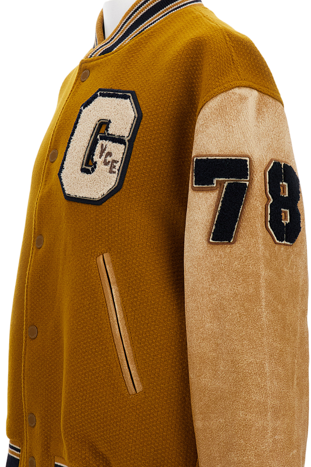 Football-Style Leather Jacket With Cotton Accents