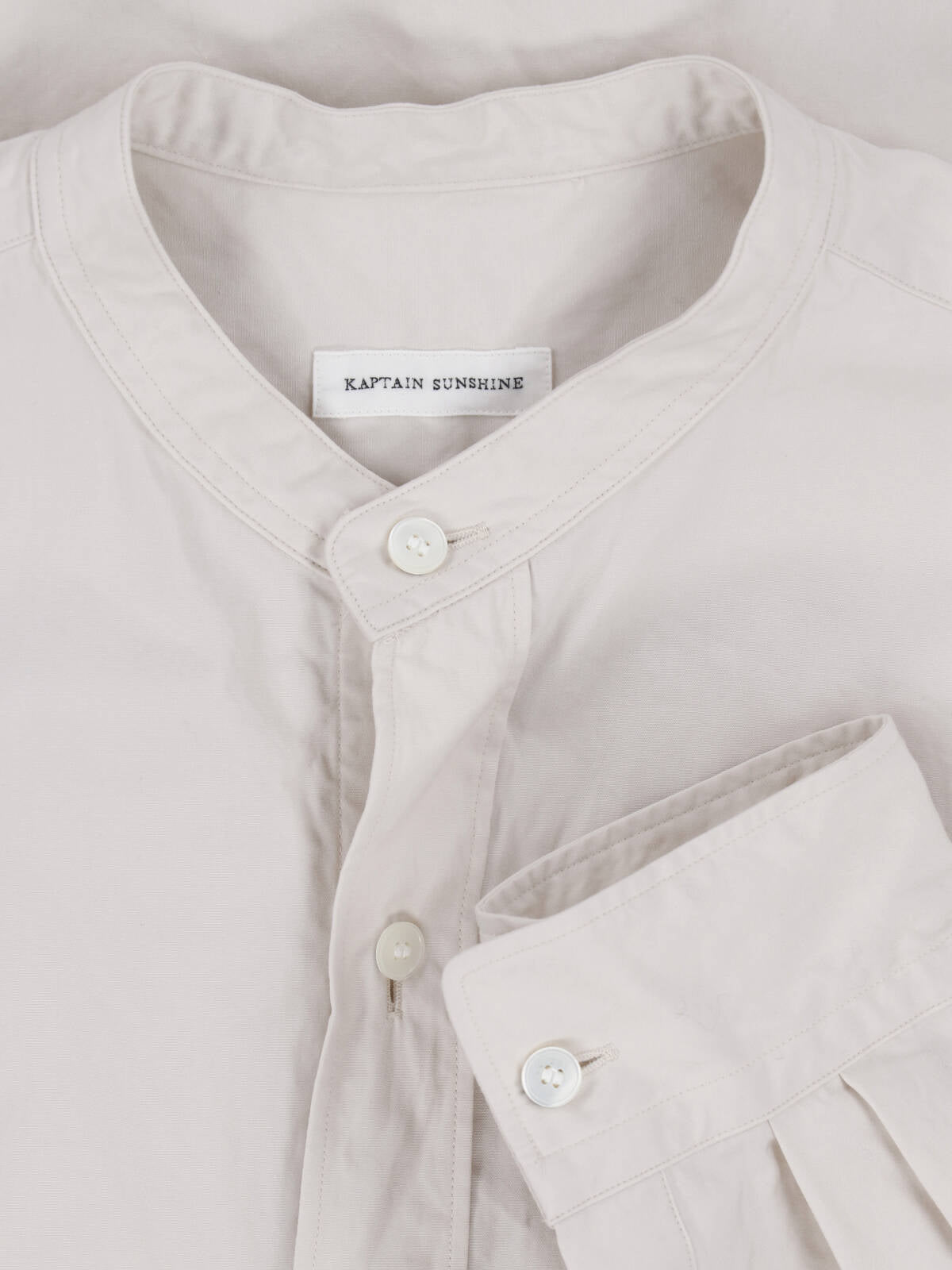 Cream Cotton Band Collar Casual Shirt
