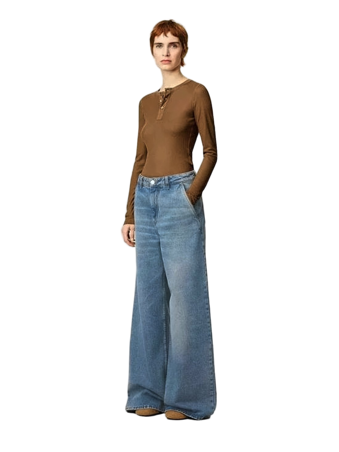 High-Waisted Wide-Leg Denim Pants with Matching Belt