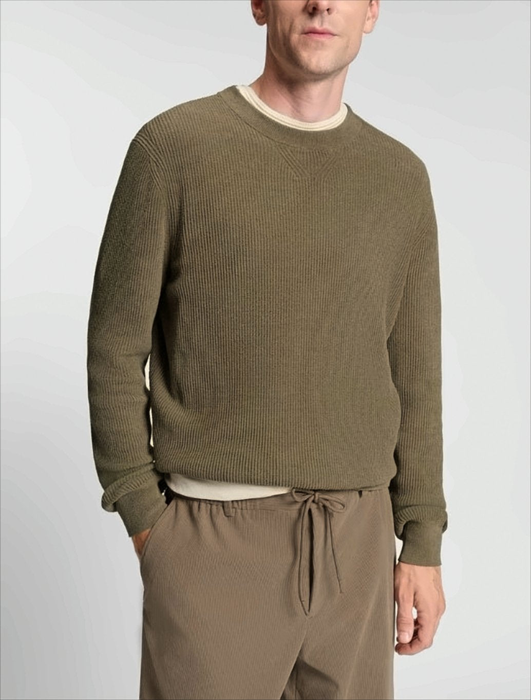 Crewneck Sweater With Textured Corduroy Effect
