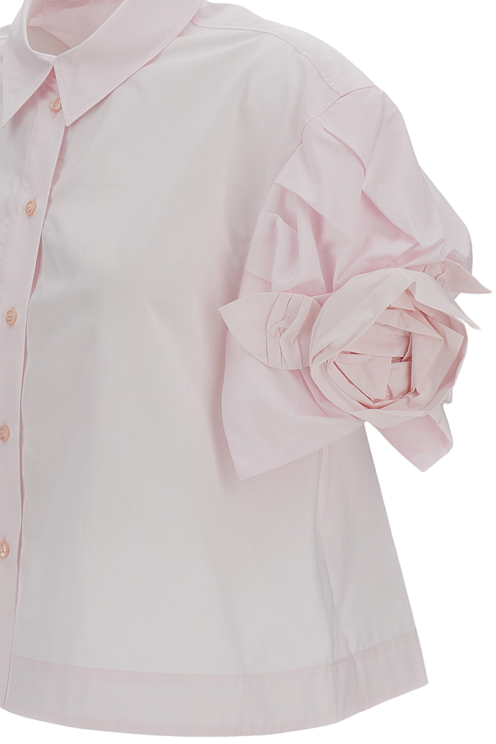 Pink Cropped Rose Puff Sleeve Cotton Shirt