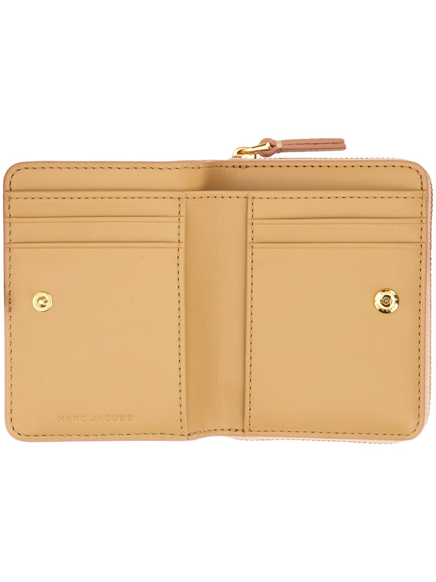 Grey Textured Leather Zip Around Mini Wallet