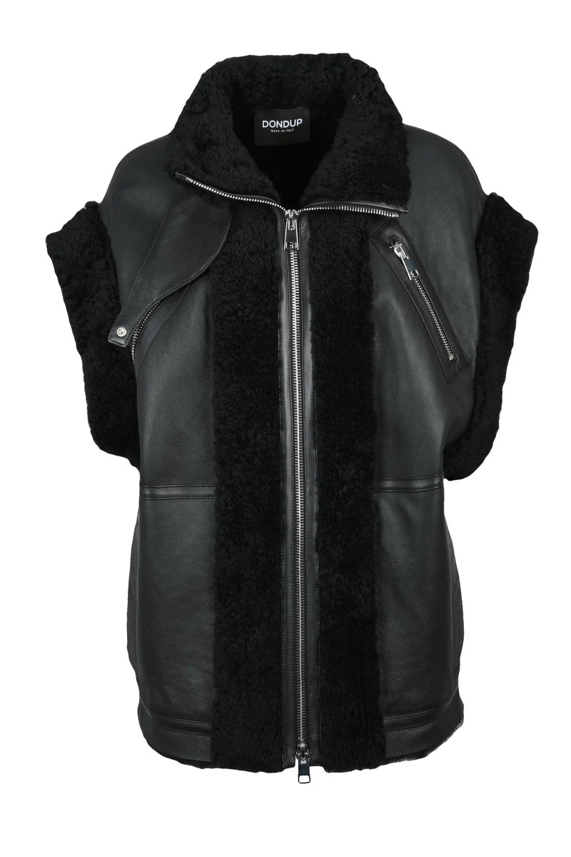 Shearling Leather Vest - Black