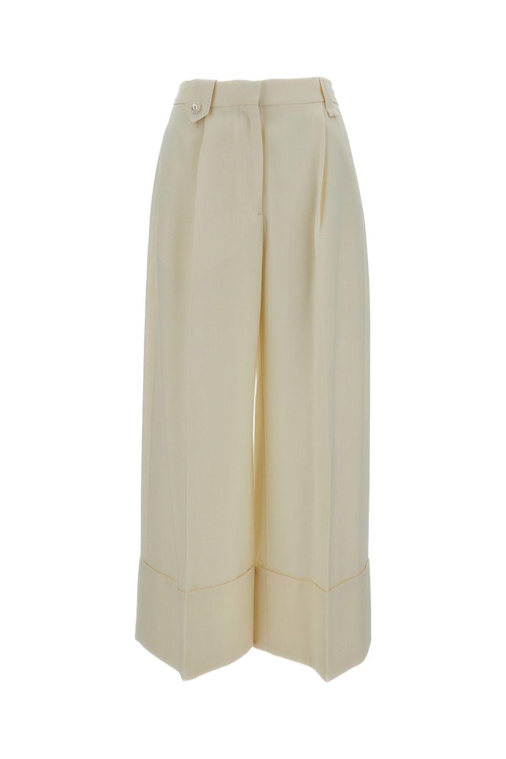 Cropped Wide-Leg Trousers with Pearl Daisy Detailing