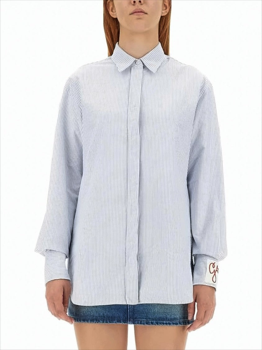 Button-Down Blouse with Vertical Pinstripe