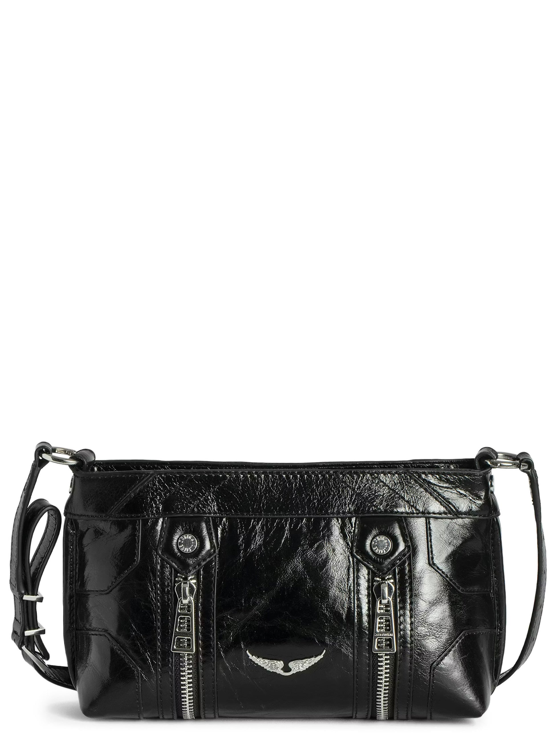 Rectangular Glossy Black Leather Shoulder Bag