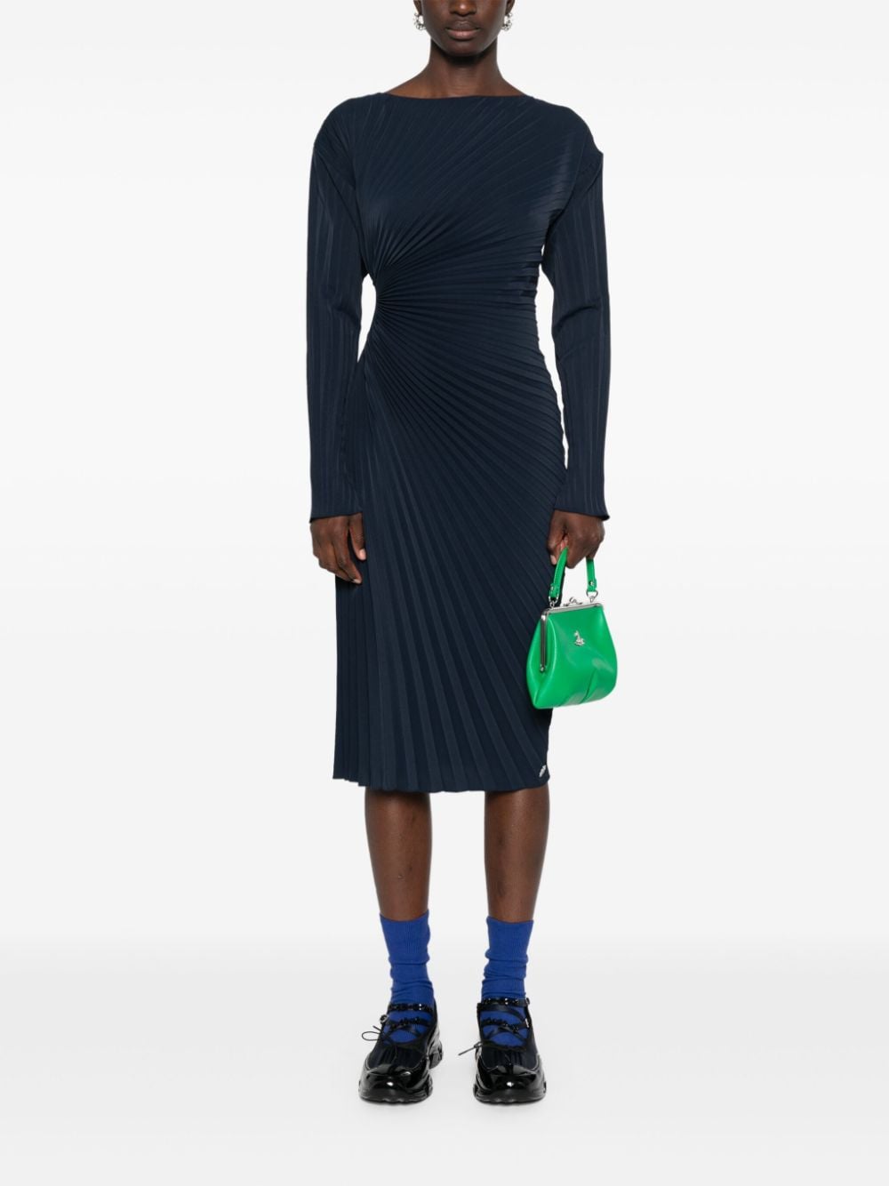Midnight Blue Fully Pleated Pencil Dress
