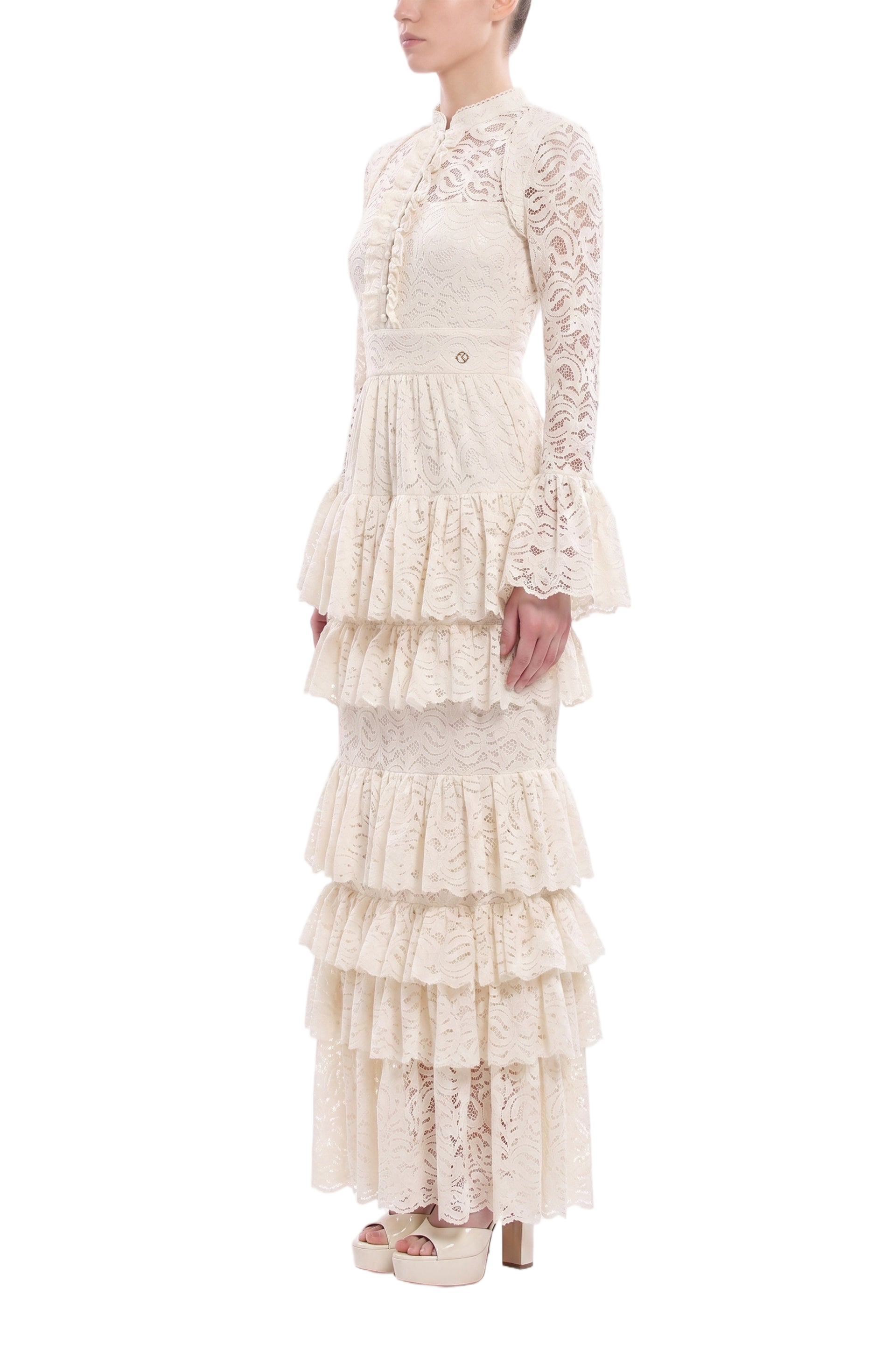 Ruffled Lace Long Dress