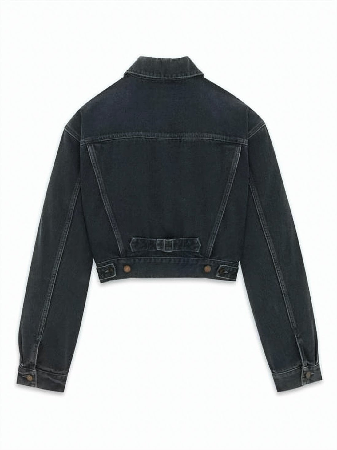 Cropped Black Denim Jacket with Classic Button-Up Front