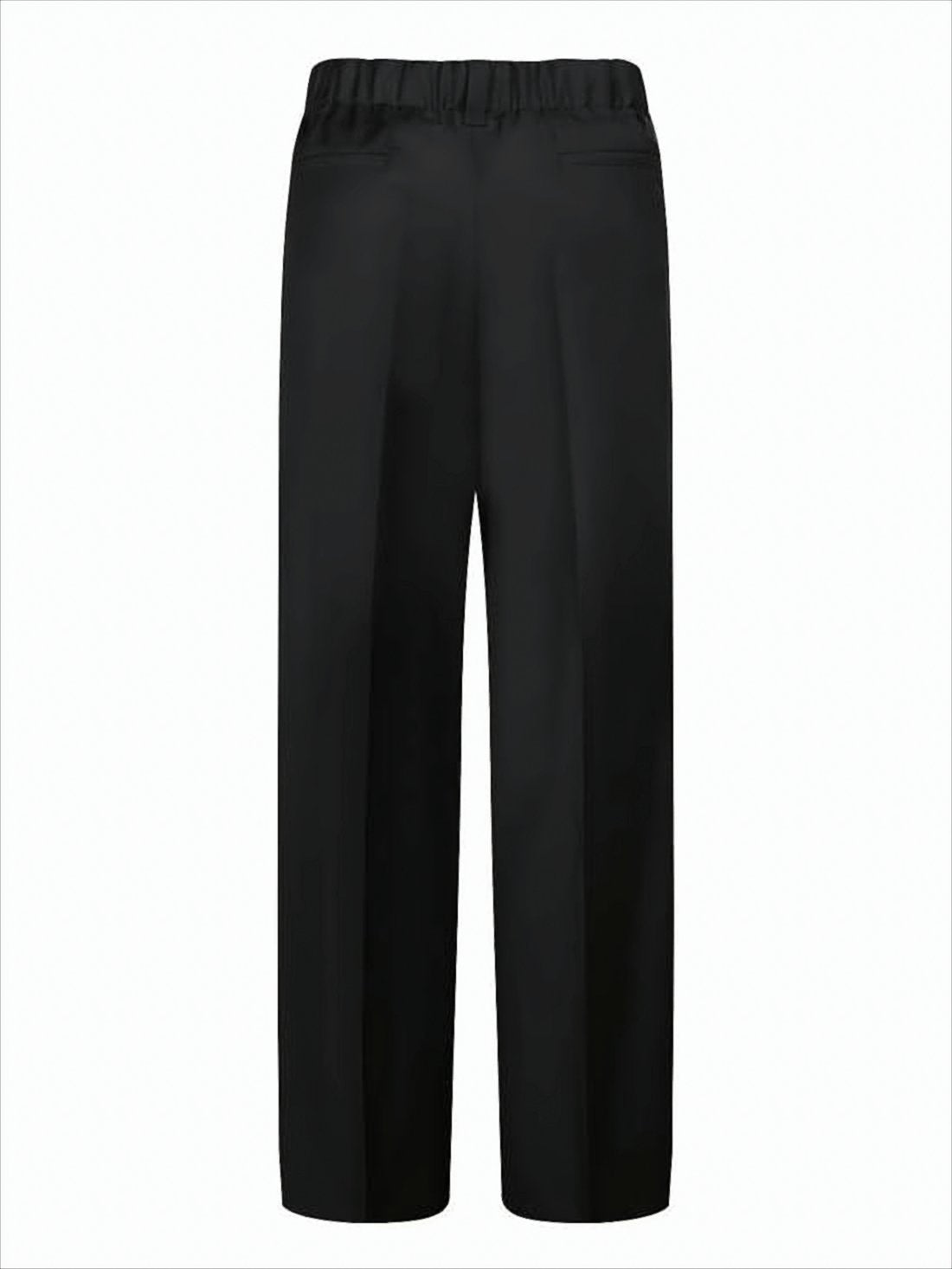 Tailored Black Gabardine Wool Straight-Leg Trousers