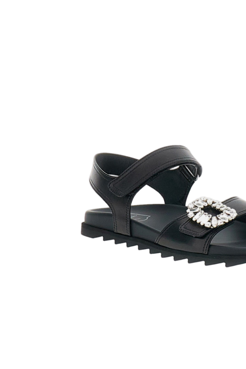 Black Sandals with Crystal Embellishment and Ankle Strap
