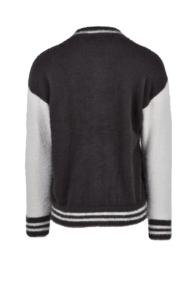 Textured Varsity-Style Knitted Jacket