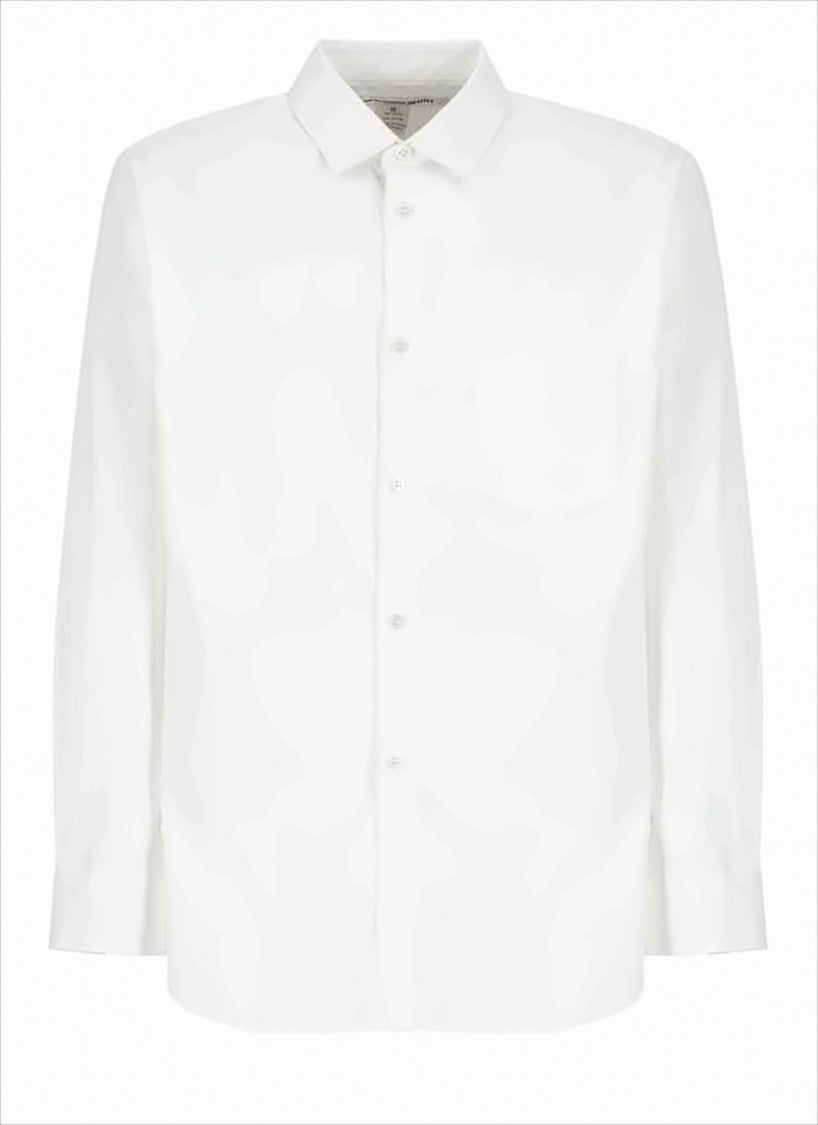 Long-Sleeve Shirt with Pointed Collar and Curved Hem