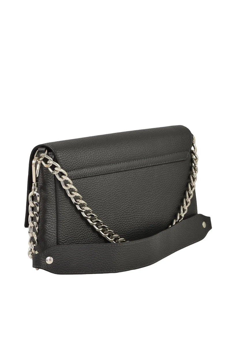 Leather Baguette Bag - Grey