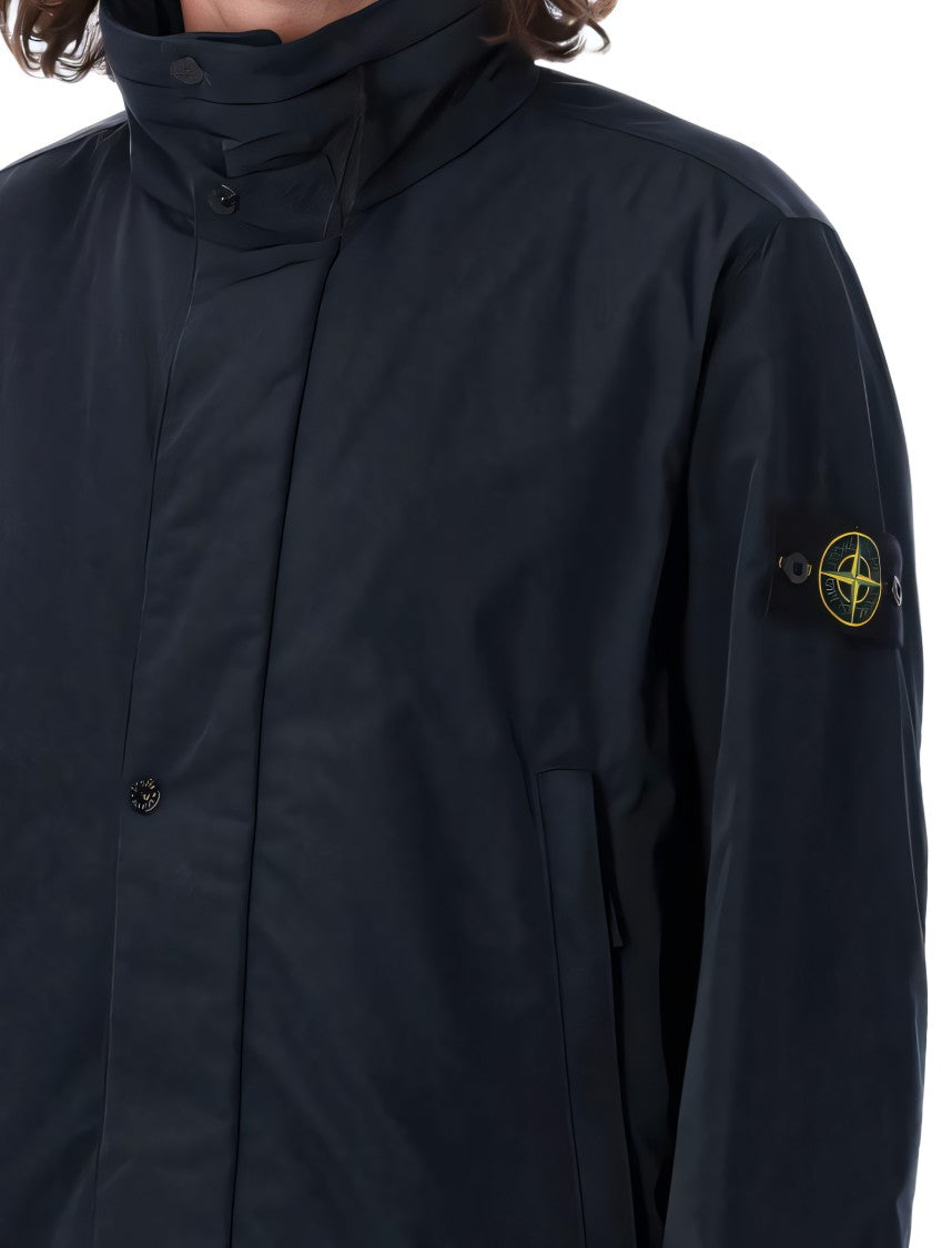 Black Stone Island Jacket With High Collar And Logo Patch