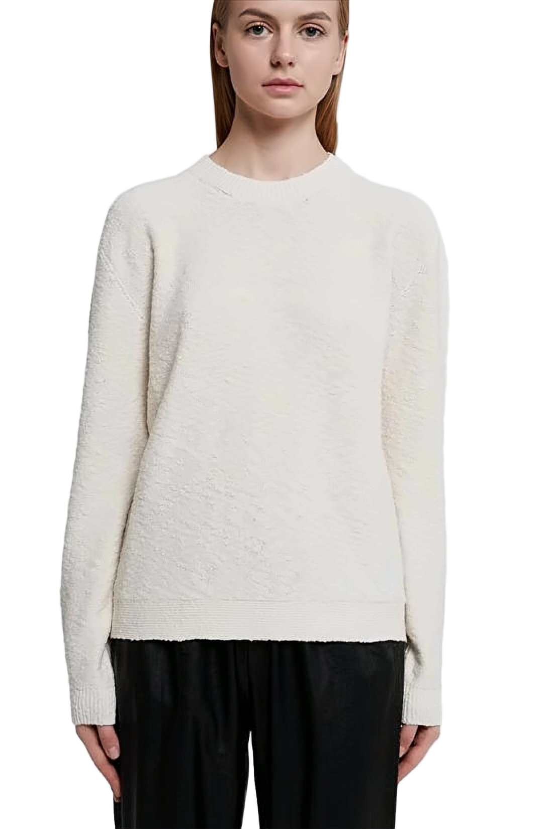 Textured Knit Sweater with Classic Crew Neckline