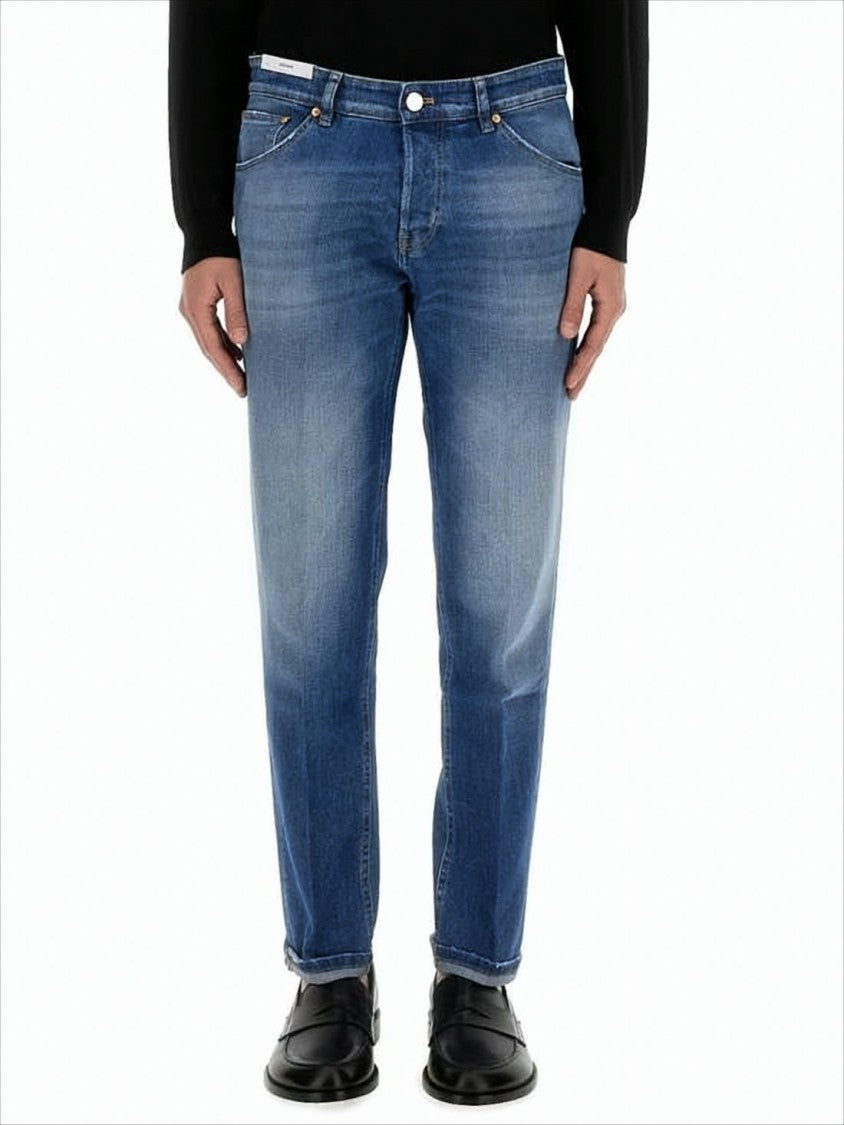 Straight-Leg Denim Pants With Medium Blue Wash