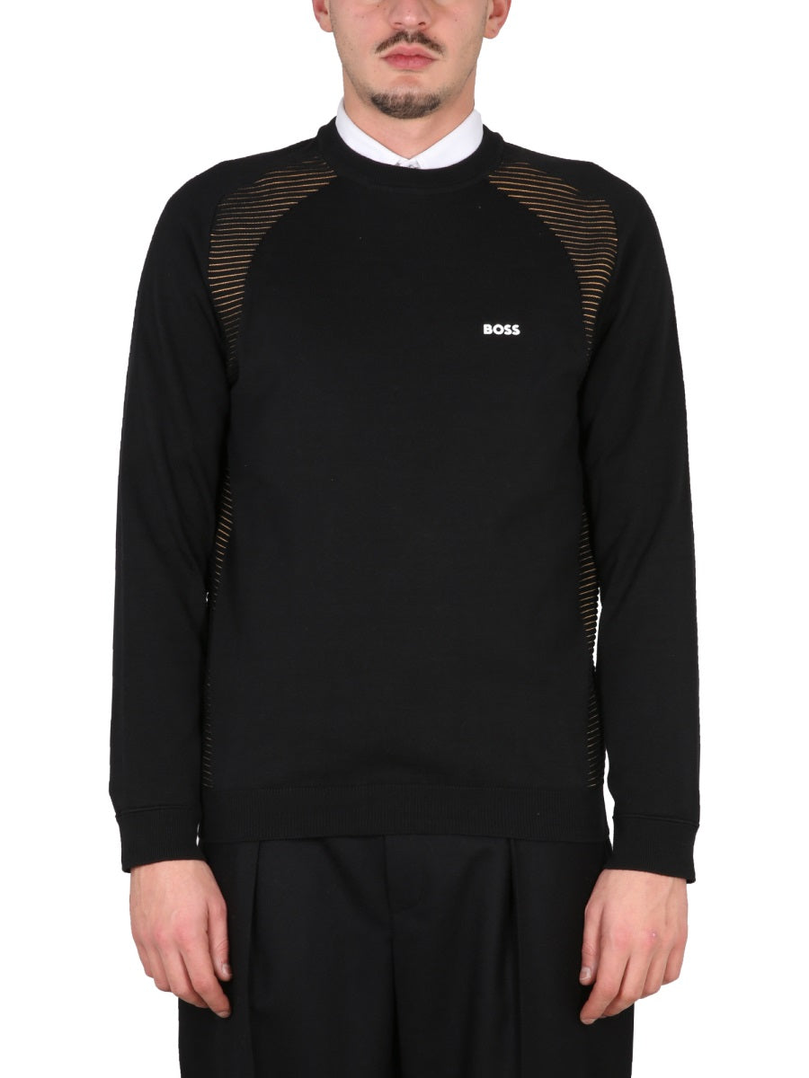 Black Sheer Striped Panel Cotton Sweatshirt