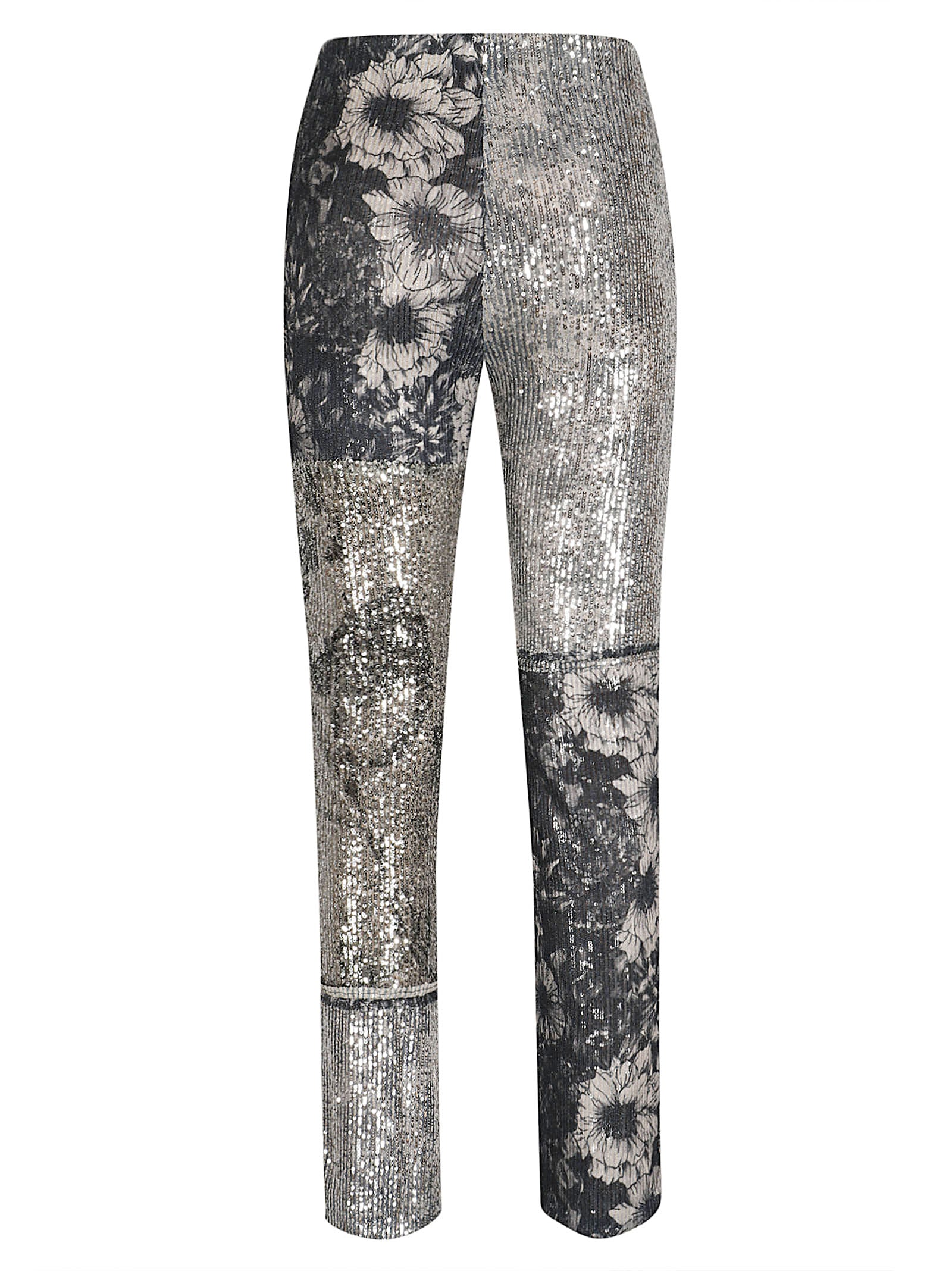 Patchwork Grey Jeans with Sequined Panels and Cropped Cut