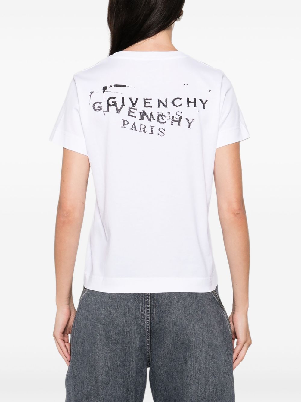 Short-Sleeved Silk-Nylon Top With Modern Graphics