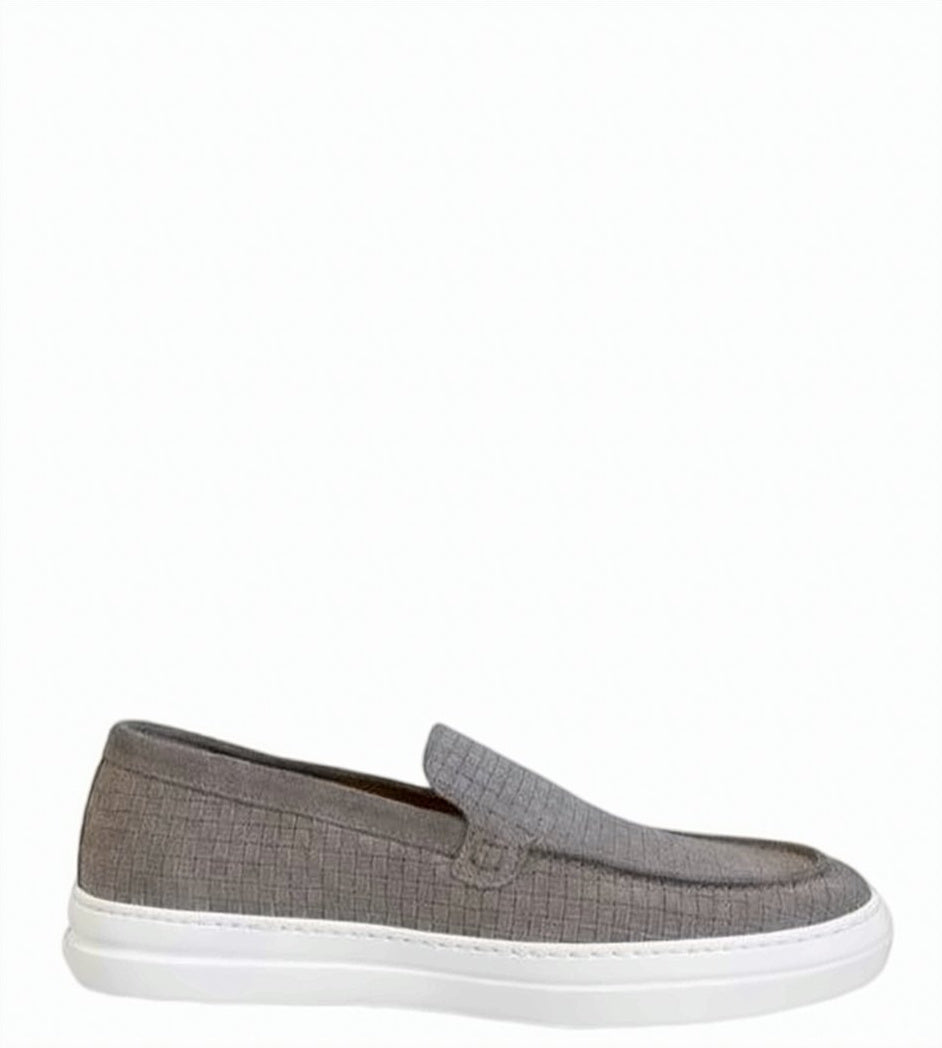 Beige Suede Braided Pattern Loafers
