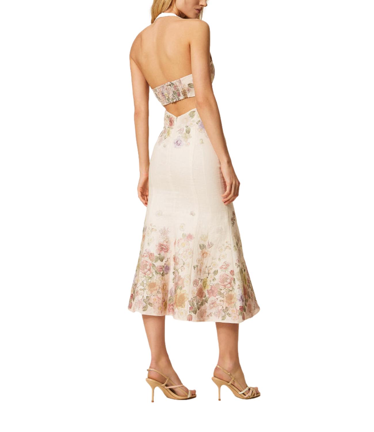 Long Cut-Out Dress with Floral Detailing