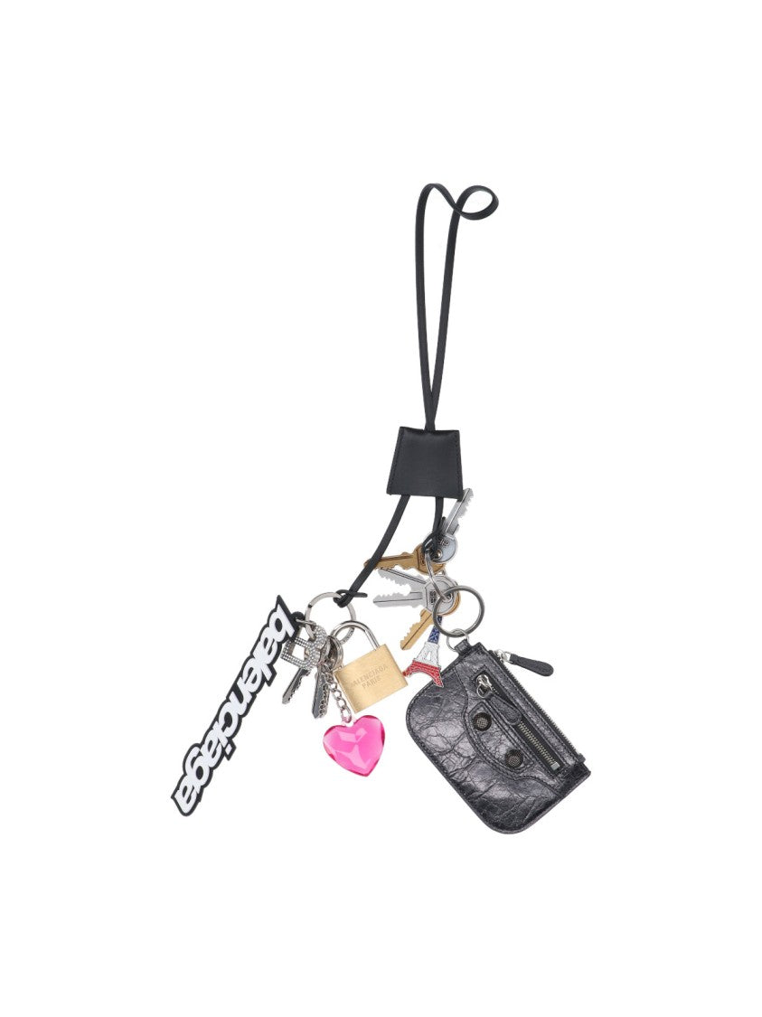 Silver-Tone Metal Keychain With Multicolor Logo Charms
