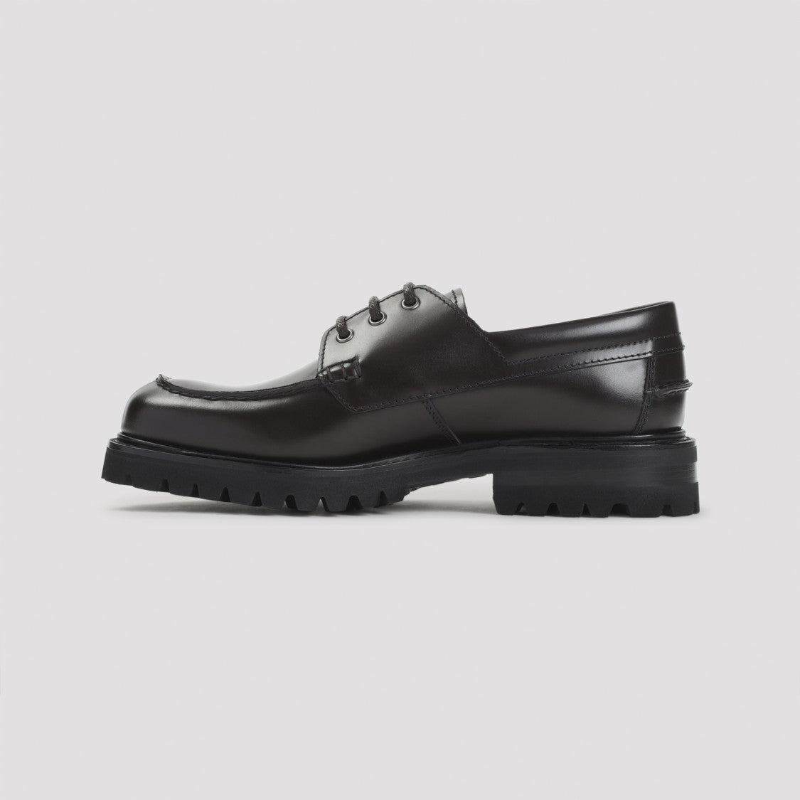 Moc Toe Black Calf Leather Shoes With Chunky Rubber Sole