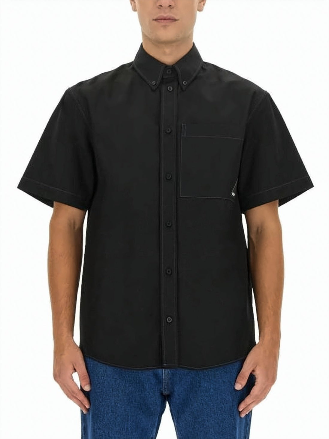 Button-Down Short-Sleeve Shirt With Structured Finish