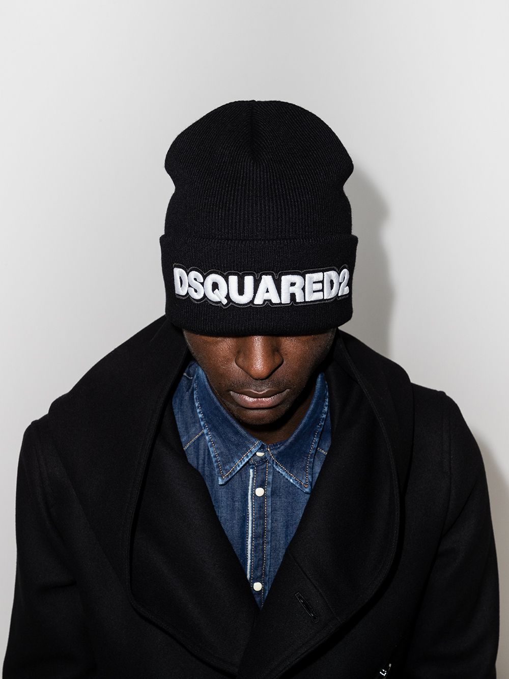 Ribbed Knit Wool Folded Logo Hat