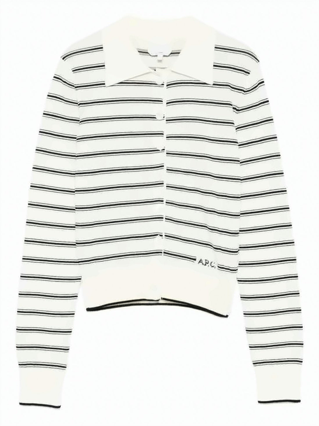 Cropped Cardigan with Classic Collar and Ribbed Finish