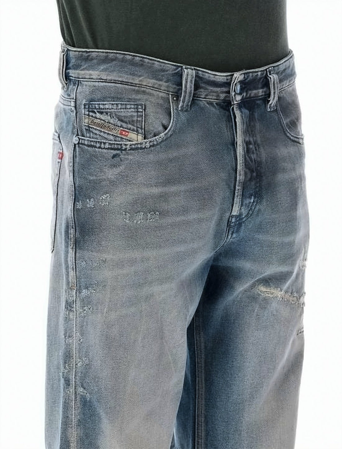 Relaxed Fit Denim Pants with Faded Wash