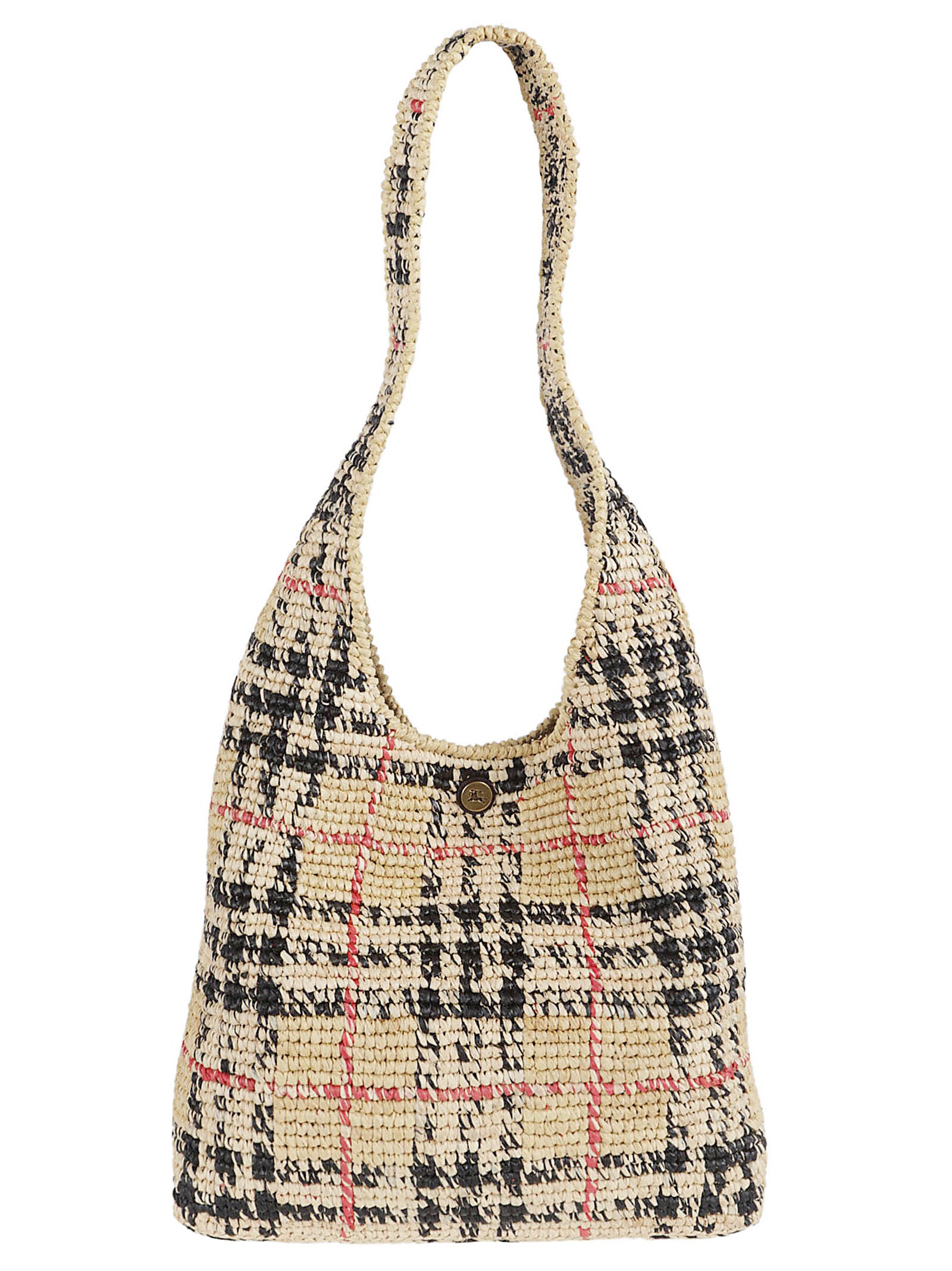 Woven Raffia Bag with Checkered Pattern
