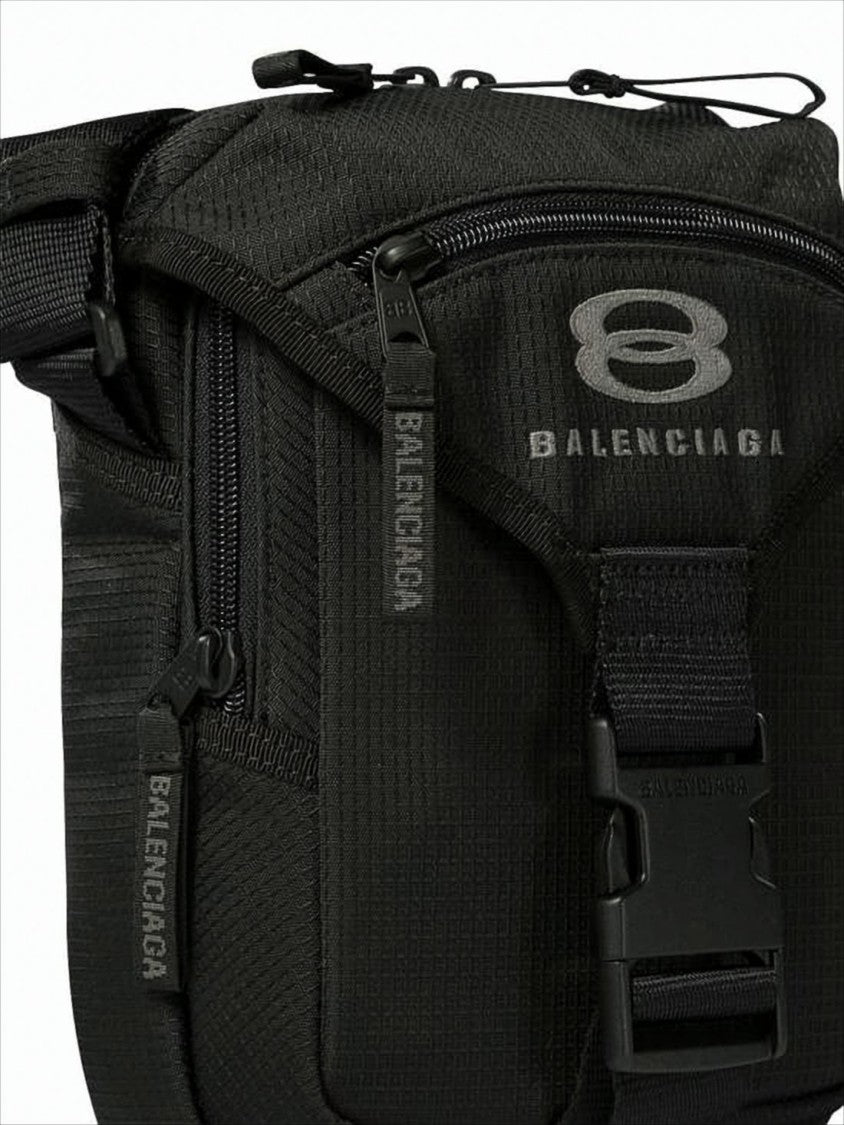 Textured Black Recycled Polyamide Shoulder Bag With Adjustable Strap And Multiple Compartments