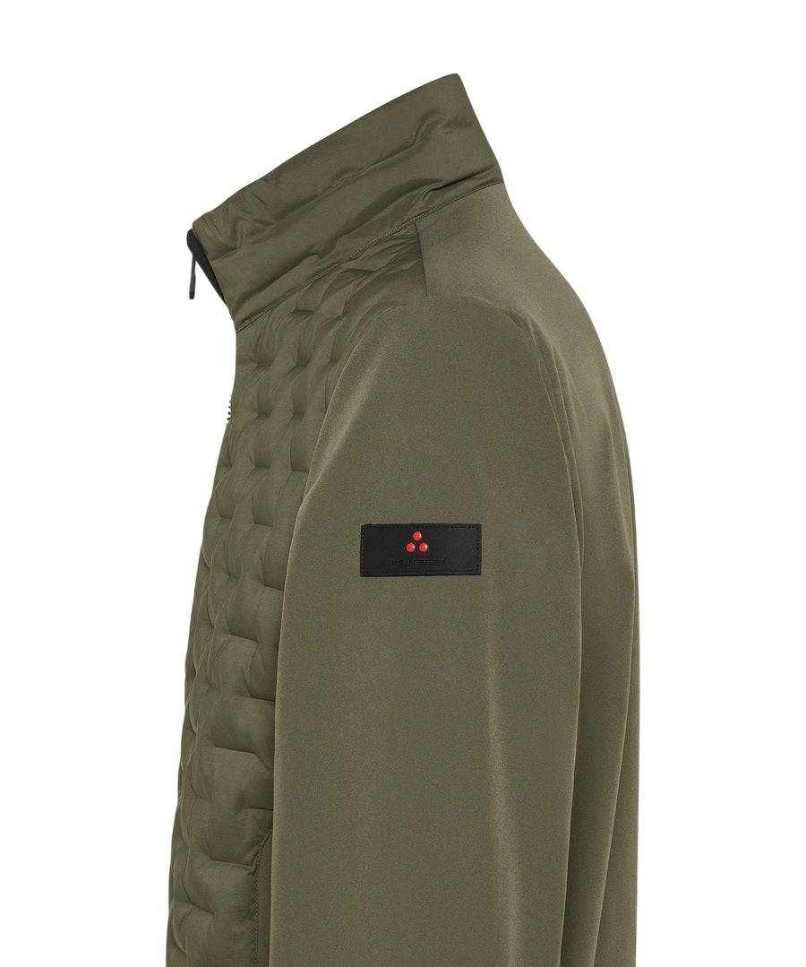 Medium-Length Dual-Material Bomber Jacket With Geometric Quilting
